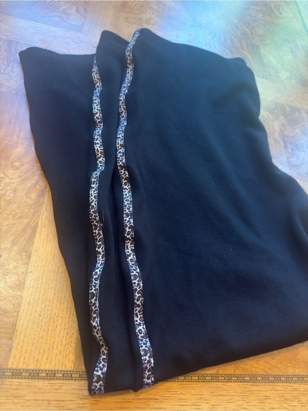 Tribal Women's Black Pull-On Stretch Pants with Leopard Print Side Stripe